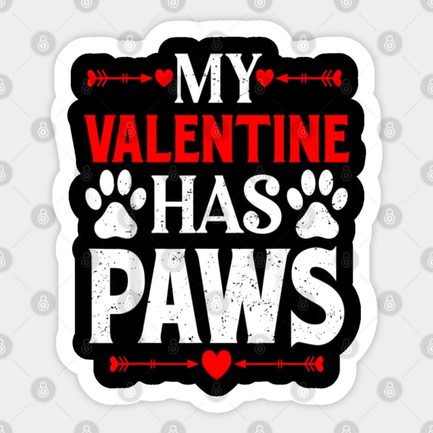 My Valentine Has Paws Funny Cat Dog Lover Sticker by Emily Ava 1